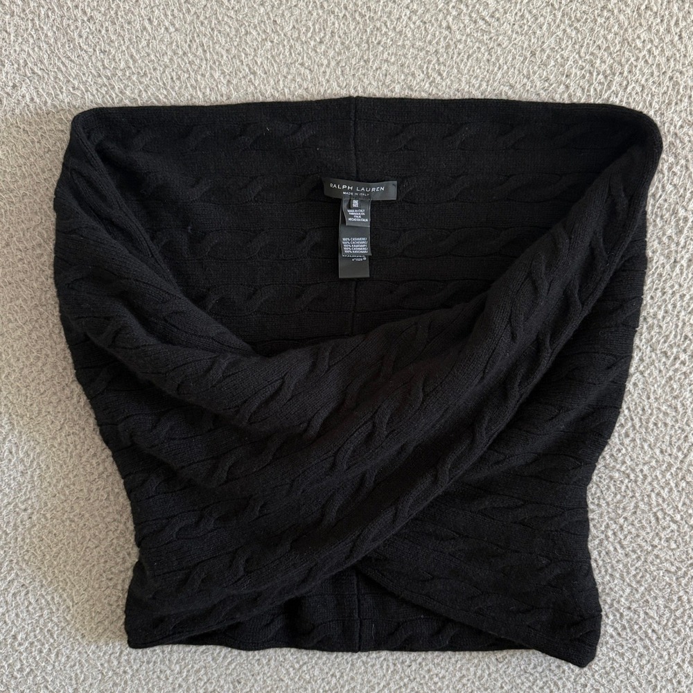 Ralph Lauren Black Cashmere Wrap Circle Scarf Italy OS Cable Knit